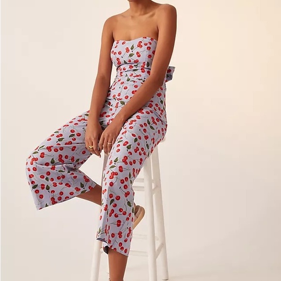 Maeve Anthropologie Cherry Print Cotton 2 Piece Crop Top Set NWT Size 6 - Picture 6 of 12